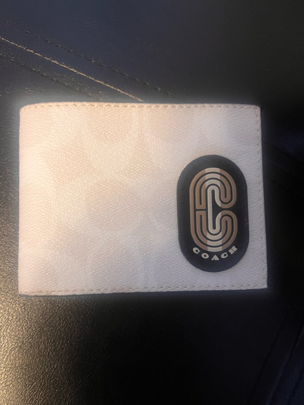 Coach Signature White Slim Wallet w/ Black and Tan Accents